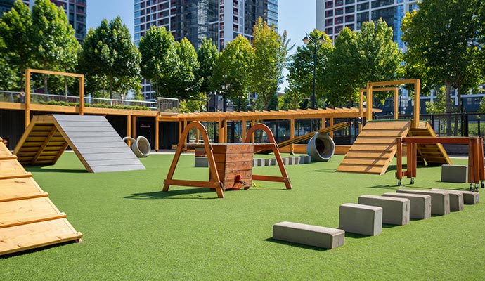 Pet park with artificial turf