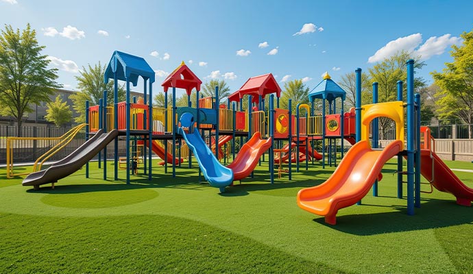Children playground with artificial grass