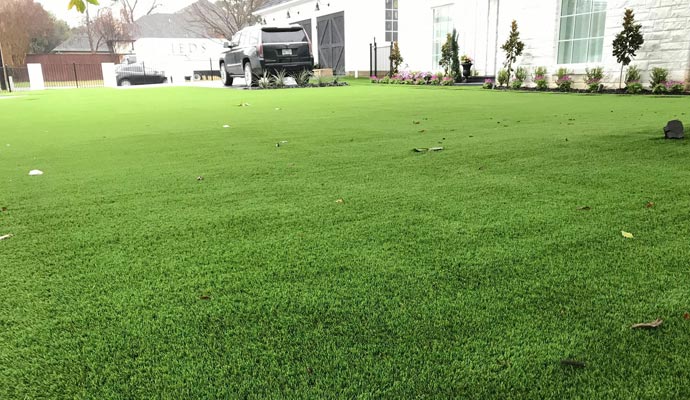 House front-yard with installed artificial turf