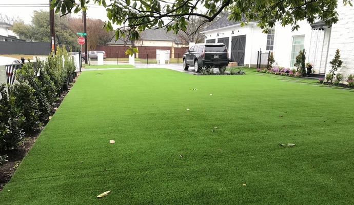 Residential front yard with artificial grass