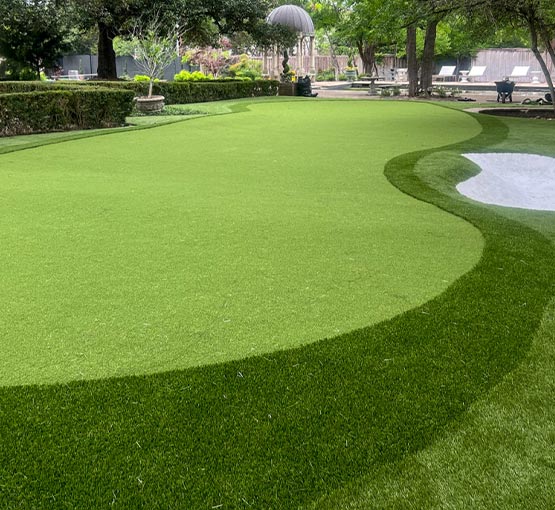 Residential backyard with artificial turf
