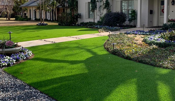 Residential house front yard with artificial grass